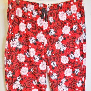 Disney Womens Flannel Pajama/Lounge Pants Mickey&Minnie, Red, Tie Close Size 2XL